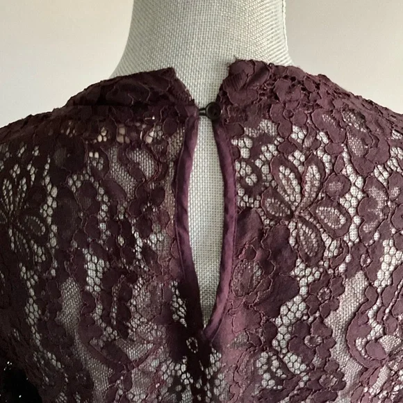Loft Long Sleeved Burgundy Lace & Ribbons Top Size Small - Picture 6 of 8